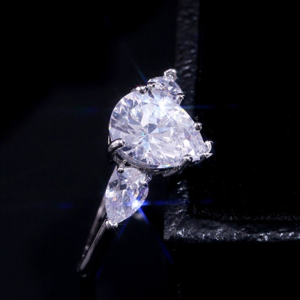Water Drop High End Custom Silver Wedding/Engagement Ring for Women, VIP425 - Picture 6 of 10